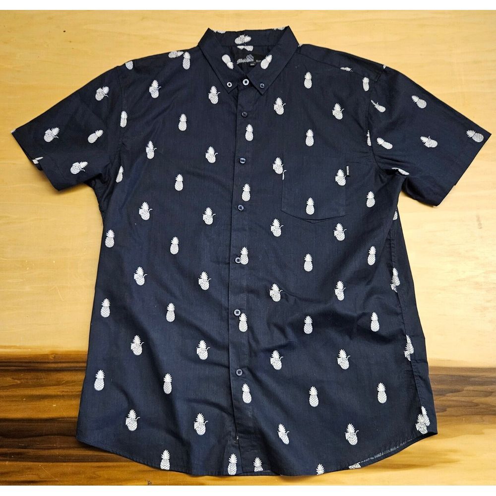 MolokaiSurf Co. Mens Size XXL 100% Cotton Shirt Black with Pinapples